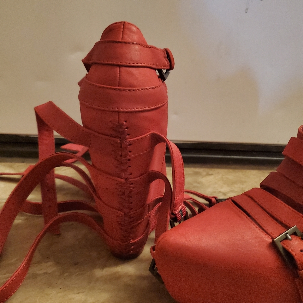 JEFFREY CAMPBELL ZIP 2 BRICK RED SUEDE PLATFORM WEDGES - Picture 4 of 15